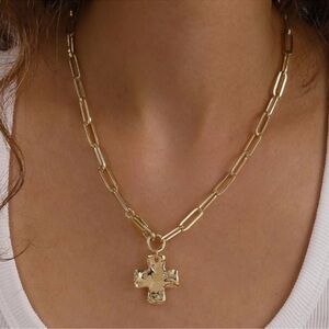 NEW 14k Gold Plated Gold Cross Pendant Necklace